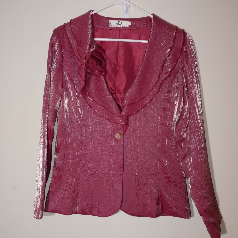 Rossi Roma Formal Silk Blend One Button Jacket Size L Pink